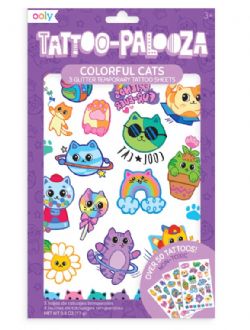 TATOUAGES TEMPORAIRES - TATTOO PALOOZA – CHATS COLORÉS – 3 FEUILLES